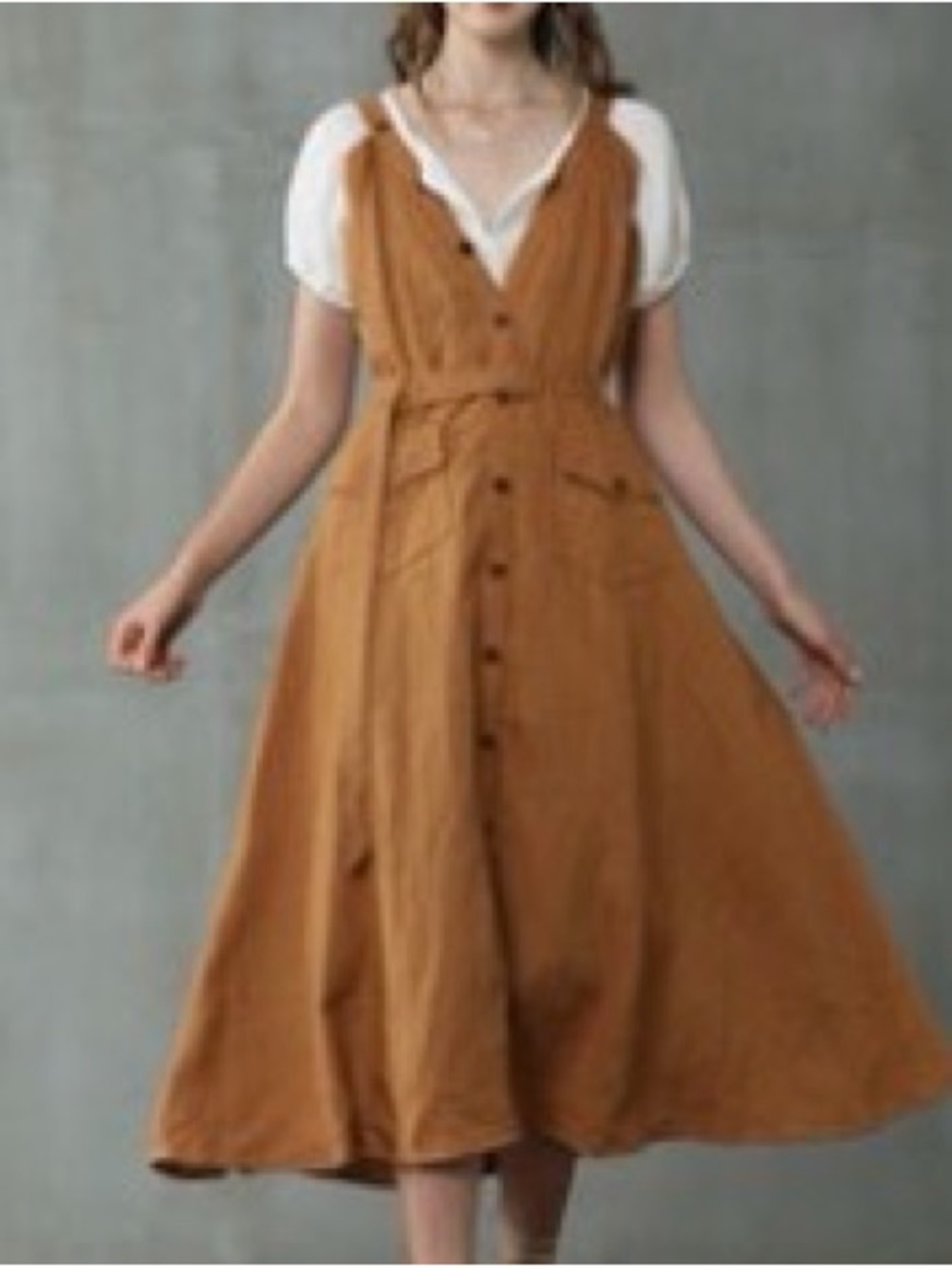 Linennaive Rust Button-Front Linen Midi Dress - Picture 9 of 11